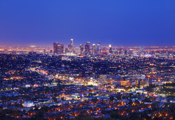 View of the downtown Los Angeles skyline at night