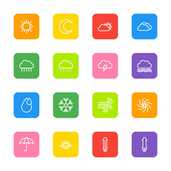 white line weather icon set on colorful rounded rectangle for web design, user interface (UI), infographic and mobile application (apps)