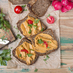 sandwich with tomato pate and chopped parsley - delicious breakfast