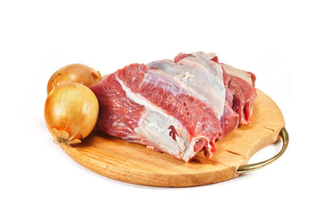red raw meat over white