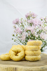 Candy Doughnut on vintage wooden background