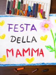 Colorful drawing - Italian Mother's Day card with words 'Mother's day'