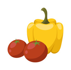 Yellow pepper and red tomato vegetable food flat vector illustration.