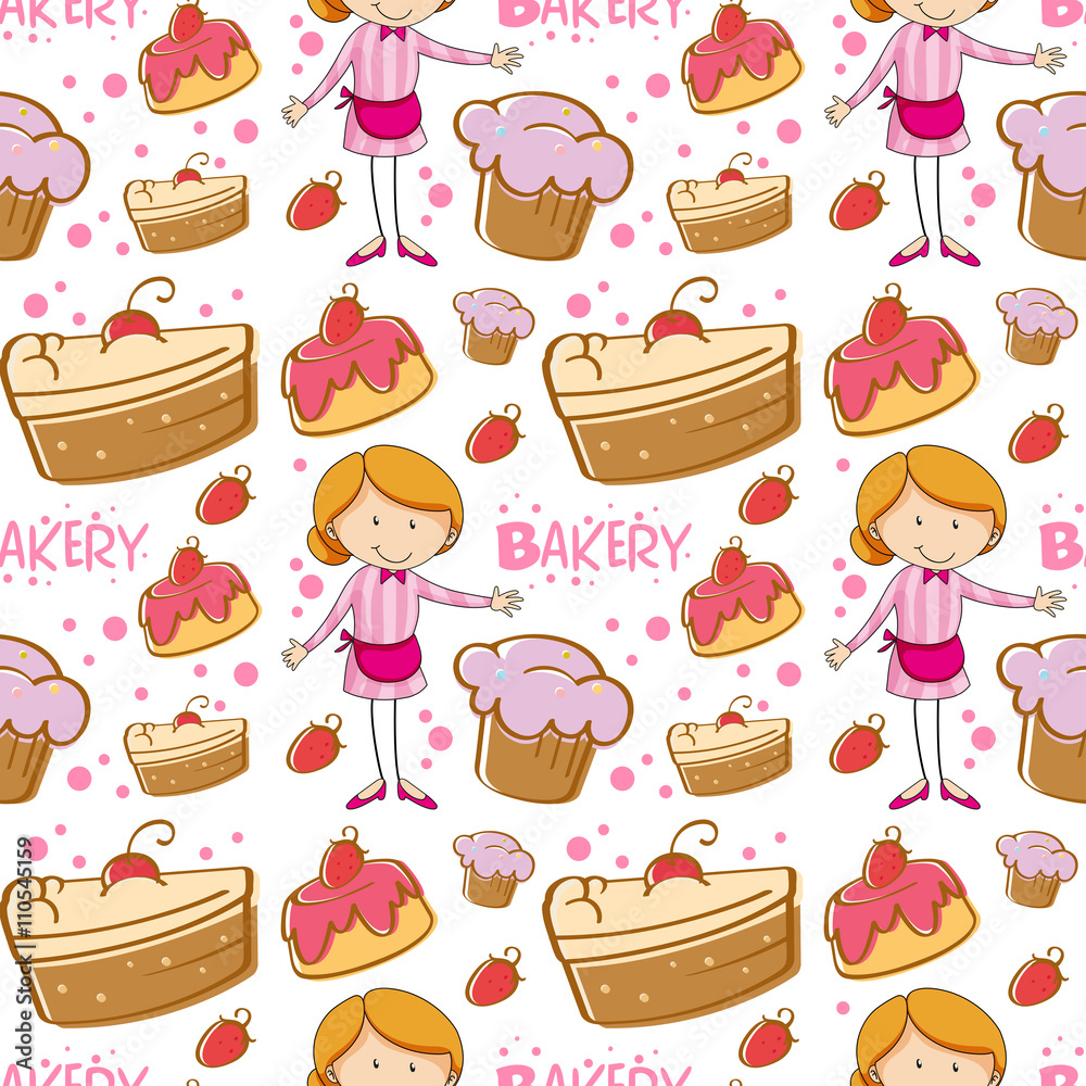 Wall mural seamless baker and cakes