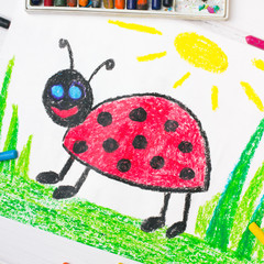 Colorful drawing - cute ladybug with happy face