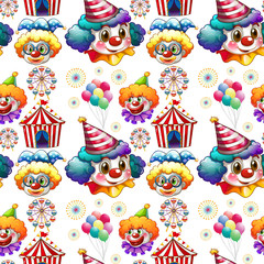 Seamless background  with clowns and circus
