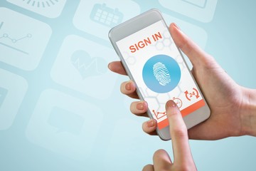 Composite image of hand holding smartphone