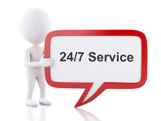 3d White people with speech bubble that says 24/7 Service.
