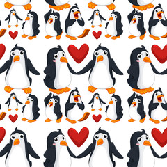 Seamless background  with penguins in love