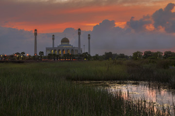 Colorful sunset over beautiful mosque in Thailand