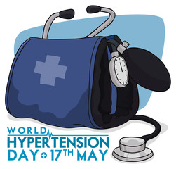 Blood Pressure Cuff with Stethoscope for Hypertension Day Commemoration Design, Vector Illustration