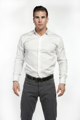 Fototapeta premium Athletic White Male in Fitted Shirt