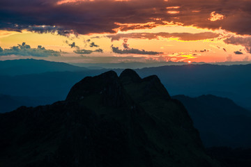 Sunset on high sub alpine mountain