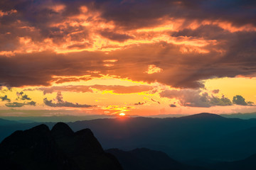 Sunset on high sub alpine mountain