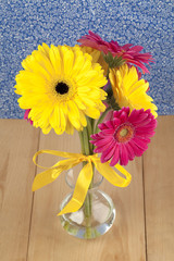 pink and yellow daisy flowers in vase