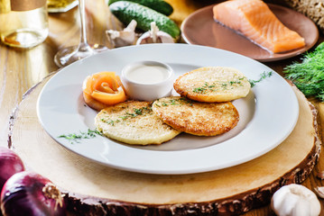 potato pancakes with salmon