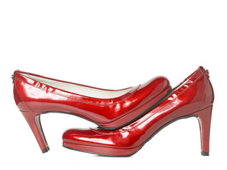 red leather high heels shoes.