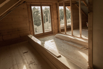 building a house with wooden beams