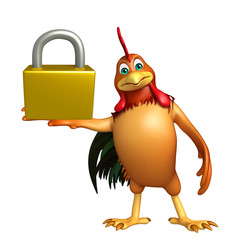 fun Chicken cartoon character  with lock