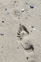 Fototapeta na wymiar white sand with foot print