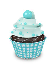 3d sweet cupcake with pearls isolated on white