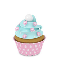 3d sweet cupcake with pearls isolated on white