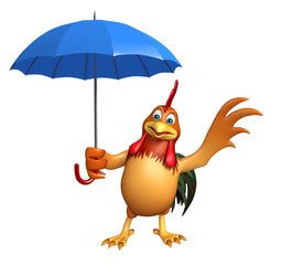 Chicken cartoon character with umbrella