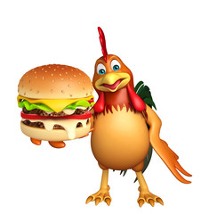 cute Chicken cartoon character with burger
