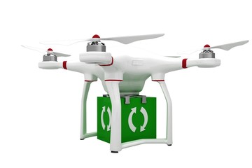 Digital image of a drone holding a cube