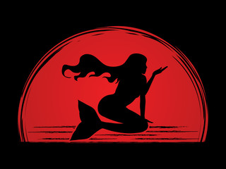 Mermaid designed on sunset background graphic vector.