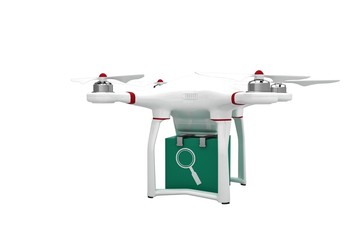 Digital image of a drone holding a cube