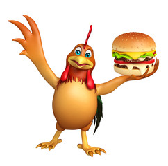 cute Chicken cartoon character with burger