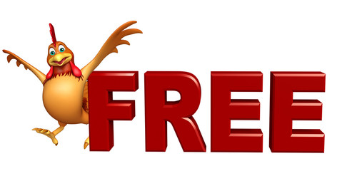 Fototapeta premium fun Chicken cartoon character with free sign