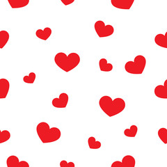 Red big and small hearts. Seamless pattern on white background. Fashion graphics design. Stylish Valentine day print concept for fabric, background, wallpaper, other print production. Vector