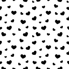 Black big and small hearts. Seamless pattern on white background. Fashion graphics design. Stylish Valentine day print concept for fabric, background, wallpaper, other print production. Vector