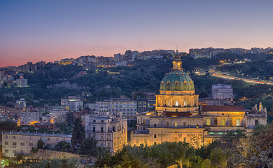 Fototapeta na wymiar Sunset on The Buon Consiglio church in Naples, imitation of St.