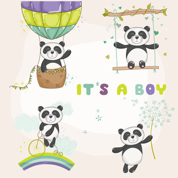 Baby Panda Set - Baby Shower or Arrival Card - in vector