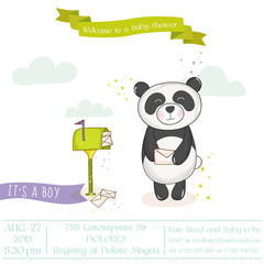 Baby Shower or Arrival Card - Baby Panda with Mailbox - in vector