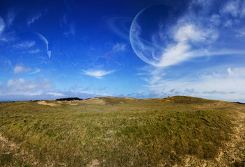Obraz premium View of distant planet system from landscape
