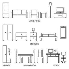 Vector home furniture outline icons 1