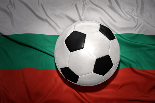 black and white football ball on the national flag of bulgaria