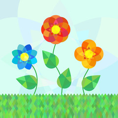 Fototapeta premium Three geometry mandala flowers on meadow. 