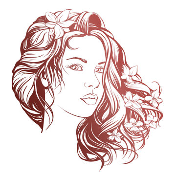 beautiful woman face hand drawn vector illustration sketch