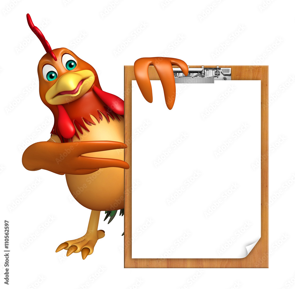 Sticker Chicken cartoon character with exam pad