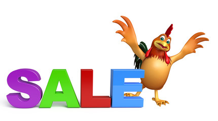 cute Chicken cartoon character with sale sign