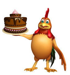 fun Chicken cartoon character with cake