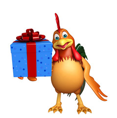 cute Chicken cartoon character with gift box