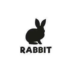 Silhouette of a rabbit sitting under logo, pet modern design flat-style qualitative icons drawing initial submissions