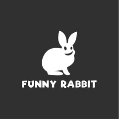 Smiling funny rabbit silhouette logo design single-color monochrome flat style icon vector illustrations