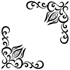 Doodle abstract black handdrawn flower corner frame
